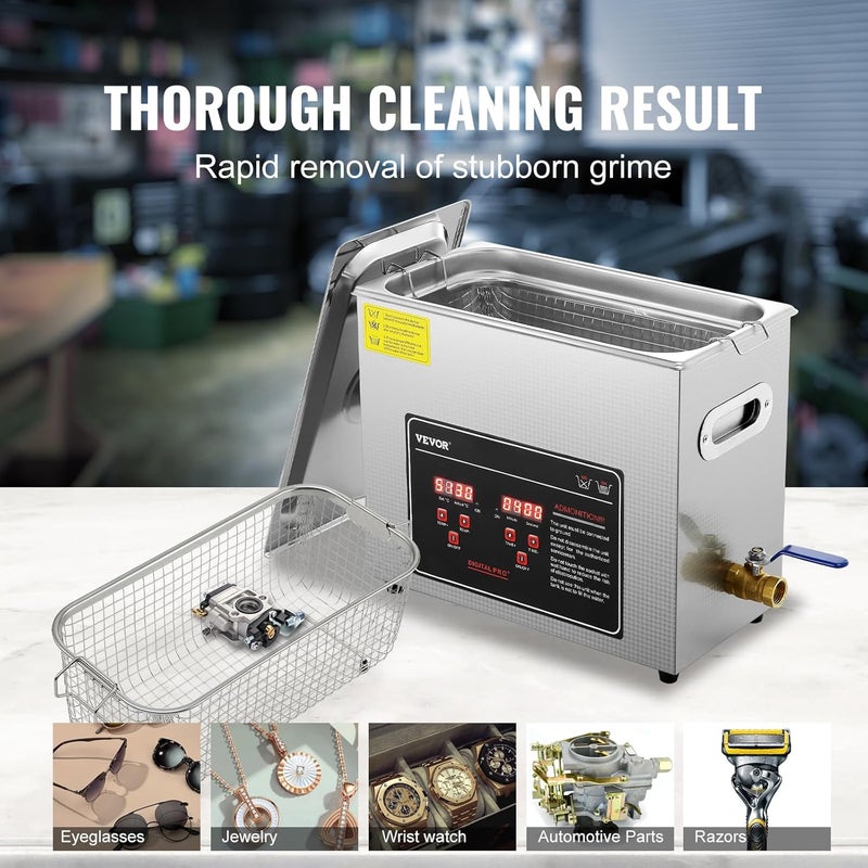 VEVOR 6L Ultrasonic Cleaner with Digital Timer & Heater, Professional Industrial Cleaner for Glasses Watch Rings Small Parts Circuit Board - Image 5